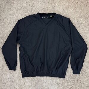 Glen Echo V Neck Pullover Men L Black Long Sleeve Golf Windbreaker Jacket Pocket